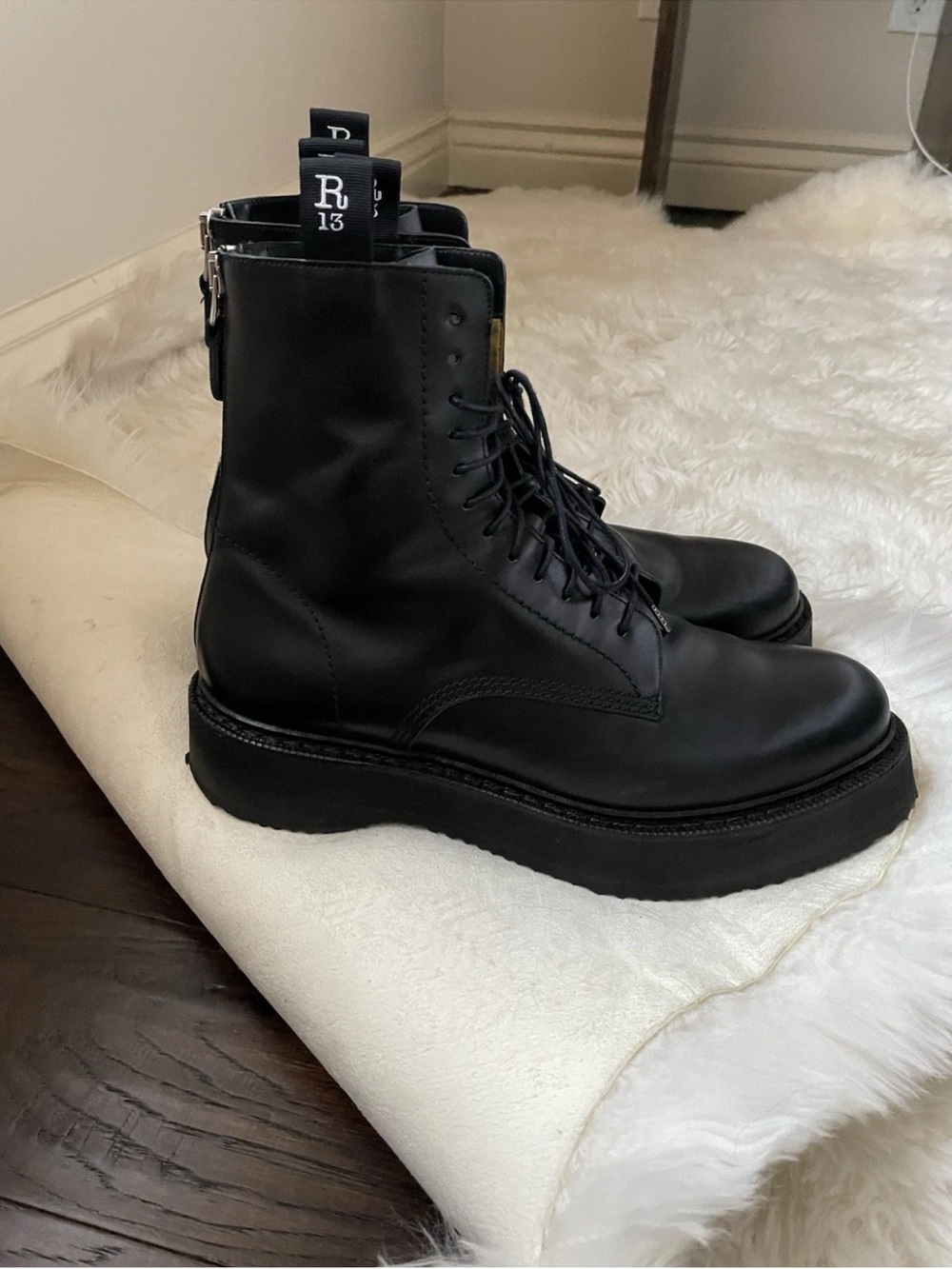 Authentic R13 single stack black platform men’s boots